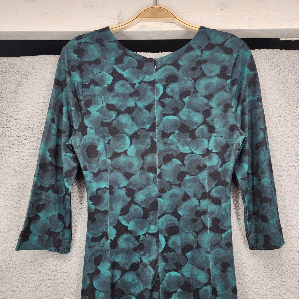 Hugo Boss Teal Black Abstract Print Ruched V-Neck Sheath Dress 3/4 Sleeve - Picture 10 of 12